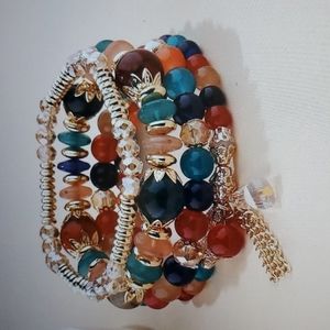 4pcs Red Crystal Stretch Bracelet Set Women Beaded Charm Stackable Fashion Jewel